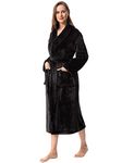 Vislivin Fluffy Bathrobe for Women Soft Fleece Dressing Gown Ladies Warm Loungewear Robe Black-2 M