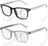 DEHOTRE 2 Pack Progressive Multifocal Reading Glasses Men No Line Bifocal Transition Readers for Mid-Near Range 3ft Metal Core Wire Acetate Frame Spring Hinge Black & Grey 2.00