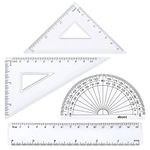 eBoot 4 Pieces Math Geometry Tool Plastic Clear Ruler Sets, Protractor, Triangle