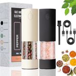 OPIIV 2 Pack Electric Salt and Pepper Grinder Set - USB Rechargeable Automatic Salt Pepper Mill Shaker with LED Light, Adjustable Coarseness, One Hand Operation