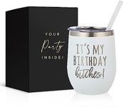 Birthday Bitch Wine Tumbler - Fun and Sassy Stainless Steel Birthday Wine Glass for Women, Unique Birthday Cups & Glasses, Insulated Wine Cup Tumbler, Perfect Birthday Tumbler Gift for Women, 12 oz