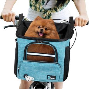 PetAmi Dog Bike Basket Carrier - Bicycle Basket for Dog Pet Bike Handlebar | Ventilated Pet Travel Backpack Car Booster Seat for Small Puppy Cat with Mesh Window, Sherpa Bed, Safety Strap (Teal Blue)