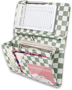 Cute Server Book for Waitress with Zipper & Magnetic Pockets – Retro Checkerboard Guest Check Holder Organizer for Restaurant Waitstaff (Sagegreen, Large)