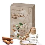 Aromahpure Premium Car Perfume Hanging Pod |10 ML |Sandalwood Fragrance Car Air Freshener |Natural Fragrance Oils in Glass Bottle with Wooden Diffuser Lid |Last upto 30 Days, IFRA certified