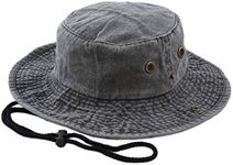 THE HAT DEPOT 100% Cotton Stone-Washed Safari Wide Brim Foldable Double-Sided Sun Boonie Bucket Hat - Black - Large/X-Large