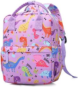 Cute Preschool Backpack Toddler School Book Bag for Girls Boys Kids Kindergarten Nursery Travel Bag with Chest Strap, Purple Dinosaur, 12inch, Daypack Backpacks