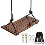 PELLOR Wooden Swing Seat, Carbonized Beech Wood Swing Set Tree Swings for Kids Children Adults Indoor & Outdoor Garden Play, Max Load 440lbs (Brown)