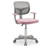 Giantex Kids Desk Chair, Ergonomic Adjustable Teen Task Chair w/Y-Shaped Lumbar Support, Armrest & Universal Wheels, Mesh Kid Office Chair for Sturdy, Kids Computer Chair for Boys & Girls 4-12, Pink