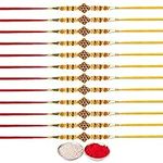 KSJONE Set of 12 Rakhi for Brothers Beads & Pearl Design Rakhi Traditional Handmade Rakhi Set with Roli Chawal, Indian Festive Rakshabandhan Bro Bracelet Thread Rakdi Rakhee Gift Set