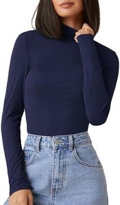 Floerns Women's Mock Turtleneck Long Sleeve Slim Fit Stretch Striped T-Shirts Tunic Tops Fall Fashion Trendy Outfits Clothes Navy Blue Medium