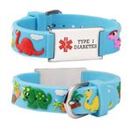 LinnaLove-Cartoon Dinosaur Medical Alert id Bracelet with engraving TYPE 1 DIABETES