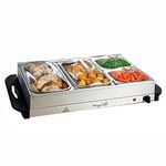 Megachef 93090024M Buffet Server-Professional Hot Plate Food Warmer Station, Easy Clean Stainless Steel, Portable & for Parties, 4 Section, Silver