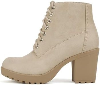 Soda Second Lug Sole Chunky Heel Combat Ankle Bootie Lace up w/Side Zipper, Lt Wheat Imitation Suede, 9