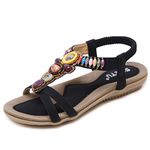 ZAPZEAL Women Summer Bohemian Flat Sandals Low Heel Ankle Strap Post Flip Flops Shoes with Flowered Rhinestone Size EU 40 = 6.5 UK Black