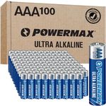 Powermax 100-Count AAA Batteries, Ultra Long Lasting Alkaline Battery, 10-Year Shelf Life, Reclosable Packaging