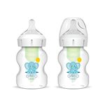 Dr Brown's Natural Flow® Anti-Colic Options+™ Wide-Neck Baby Bottle, 5oz/150ml, with Level 1 Teats, 2-Pack, Elephant