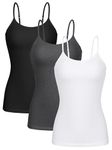 Women's Slim Fit Camisole Basic Shelf Bra Camisoles Stretch Cotton Cami Undershirt Pack of 3 White/Black/Gray S