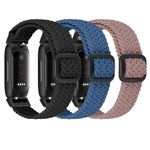 3 Pack Bands Compatible with Fitbit Inspire 3/Inspire 2/Inspire/Inspire HR/Ace 3/Ace 2, Stretchy Nylon Solo Loop Sport Replacement Wristbands Straps for Women Men (Black+Blue+Smoke Purple)