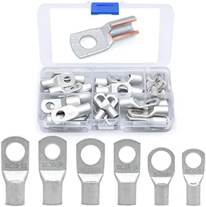 Wirefy 30 PCS Tinned Copper Wire Lugs Kit - Battery Lugs - Crimp Battery Cable Ends - Ring Terminals - 6-2 Gauge