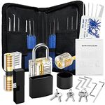 34+3 Pieces Lock Picking Kit, 3 Transparent Locks and Black Hat for Blind Training Lockpick Set, Bonus E-Guides for Beginner & Also Work as Pro Locksmiths Tool Lock Picking Set, Gadgets for Men