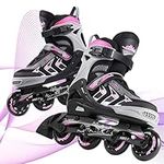 Hikole Inline Skates Adjustable Comfortable Adult Size Adjustable Inline Skates for Women, Men, Teenagers, Beginners Size 4-11 Pink