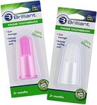 Brilliant Baby Finger Toothbrush - Silicone Teether Brush and Gum Massager for Babies and Toddlers, 3 Months Old and Up, Gum and Tooth Cleaning Essentials for Baby/Toddler, Pink/Clear, 2 Brush Set