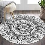 HEBE 4 Ft Round Area Rug Chic Mandala Bohemian Printed Rug Non Skid Machine Washable Ultra Soft Area Mat Living Room Circle Carpet for Bedroom Playroom