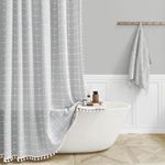 BTTN Extra Wide Shower Curtain - 108x72 Inch Boho Farmhouse Fabric Weighted Linen Shower Curtain Set with 18 Hooks, Large Country Hotel Neutral Waterproof Cloth Shower Curtains for Bathroom, Grey/Gray