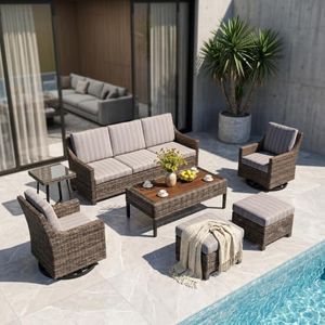 Varmoza Wicker Patio Conversation Set, Outdoor Patio Furniture Set with Deep Seating, Wide Armrests & Thick Cushions, All-Weather Outdoor Furniture Set for Patio, Porch, Deck & Backyard