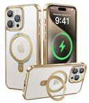 CASEKOO Genuine Official for iPhone 15 Pro Max Case with Magnetic Ring Stand [Compatible with MagSafe] [16FT Military-Grade Protection] Shockproof Polished Frame Phone Grip Cover 6.7'', Luxury Gold