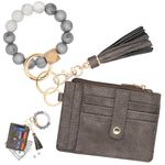 KNGITRYI Wallet Keychain Wristlet for Women,Slim RFID Credit Card Holder Purse Tassel Keychain Bangle Key Ring for Men Women (Classic, Dark Grey)