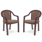 Oaknest Unboxing Furniture Supreme Ornate Cushioned Heavy Plastic Arm Chair For Home And Office (Count:2 Pcs; Color:Rosewood/Brown)