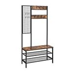 VASAGLE Hall Tree, Coat Rack with Grid Wall, Shoe Rack, 2 Shelves 15 Hooks, 72.8-Inch Tall UHSR98BX