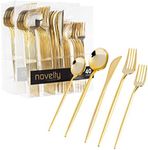 Novelty Modern Flatware Cutlery Disposable Plastic Combo Set 80 Count Luxury Gold, Service for 16