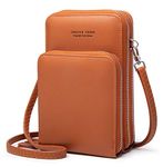 SwooK Girls/Women's Metal Sling Crossbody Bag for Mobile Cell Phone Holder Pocket Wallet (Brown)