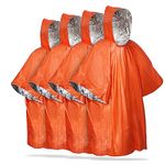 FosPower Emergency Rain Poncho [4 Pack] [Retains 90% Body Heat] Reusable Weather Resistant Raincoat for Men, Women, Adults, Camping, Hiking, Emergency Supplies & Survival Kits (Orange)