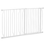 PawHut Dog Gate Wide Stair Gate w/ Door Pressure Fit Pets Barrier for Doorway, Hallway, 76H x 75-145W cm - White