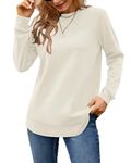 MISFAY Sweatshirts for Women Casual Long Sleeve Crewneck Shirts Tunic Tops,Beige,L