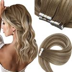 Sunny Hair Tape in Hair Extensions Balayage Tape in Real hair Extensions Human Hair Medium Brown Balayage Platinum Blonde with Highlight Tape ins Hair Extensions Real Human Hair 16inch 20pcs 50g