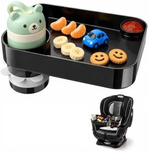 2PACK Car Seat Snack Tray for Kids, Square Cup Holder Tray for Road Trips | 2PACK Raised Rim Helps Contain Crumbs, Built-In Drink & Sauce Holders, Dishwasher Safe, Fits 2.8–3.3 in Cup Holders