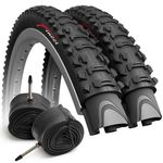 Pair of Fincci Set 26 x 1.95 Bike Tyre 50-559 Foldable Tyres with Presta Valve Inner Tubes for MTB Mountain Hybrid Bike Bicycle