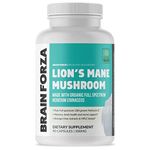 Brain Forza Organic Lions Mane Mushroom (Certified) Memory & Nerve Support, 90 Veggie Caps