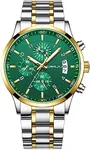 CRRJU Men's Fashion Luxury Casual Stainless Steel Watches Japan Movement Waterproof Business Quartz Wristwatches,Man Golden Green Watches