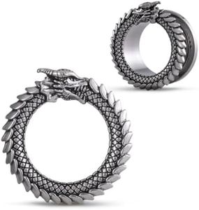 COOEAR Gauges for Ears, Dragon Steel Tunnels Flesh Earring, Stainless Steel Stretchers 2G.