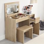 Dressing Table With Mirror and Stool, Flip Up Mirror Makeup Vanity Table, Girls Dressing Table, Cosmetic Bedroom Dresser Make Up Writing Desk For Bedroom Furniture, 81L x 40 W x 69 H cm