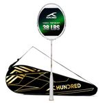 Hundred Predator 79 Extra Strong Japan Made Graphite Strung Badminton Racket with Full Racket Cover | 79 Grams (5U) | Maximum Tension : 38Lbs (White)