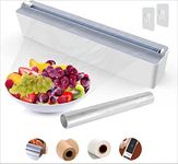 Quasziwa Magnetic Cling Film Dispenser and Cutter - Upgrade Refillable Clingfilm & Aluminum Tin Foil Dispenser and Cutter Wall-mounted, Plastic Wrap Organizer for Kitchen Drawer - Fits 12" Roll, Grey