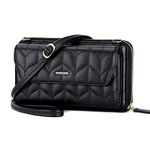 nuoku Womens RFID Wallet Purse Wristlet Crossbody Clutch with Zip Around 2 Strap, Black1, Medium