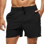 FEOYA Mens Swimwear Shorts Bathing Suit Quick Dry Sports Shorts Swimming Surfing Running-Black/US S