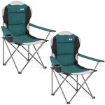Trail Kestrel High Back Folding Camping Chair – 2 Pack, Luxury Padded Seat with Breathable Mesh, Heavy Duty Tubular Steel Frame, Cup Holder Armrest, Lightweight & Portable with Carry Bag (Teal)